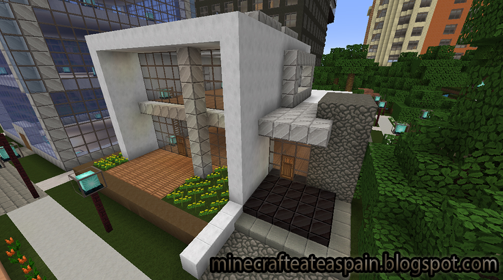 Creaciones Minecrafteate: Casa Moderna Blanco y Gris con jardín en Minecraft .