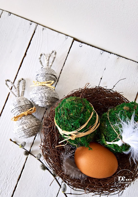 Easter decor, Easter bunny, moss, Easter egg,  Wielkanoc, wielkanocne jaja, zając wielkanocny, eco