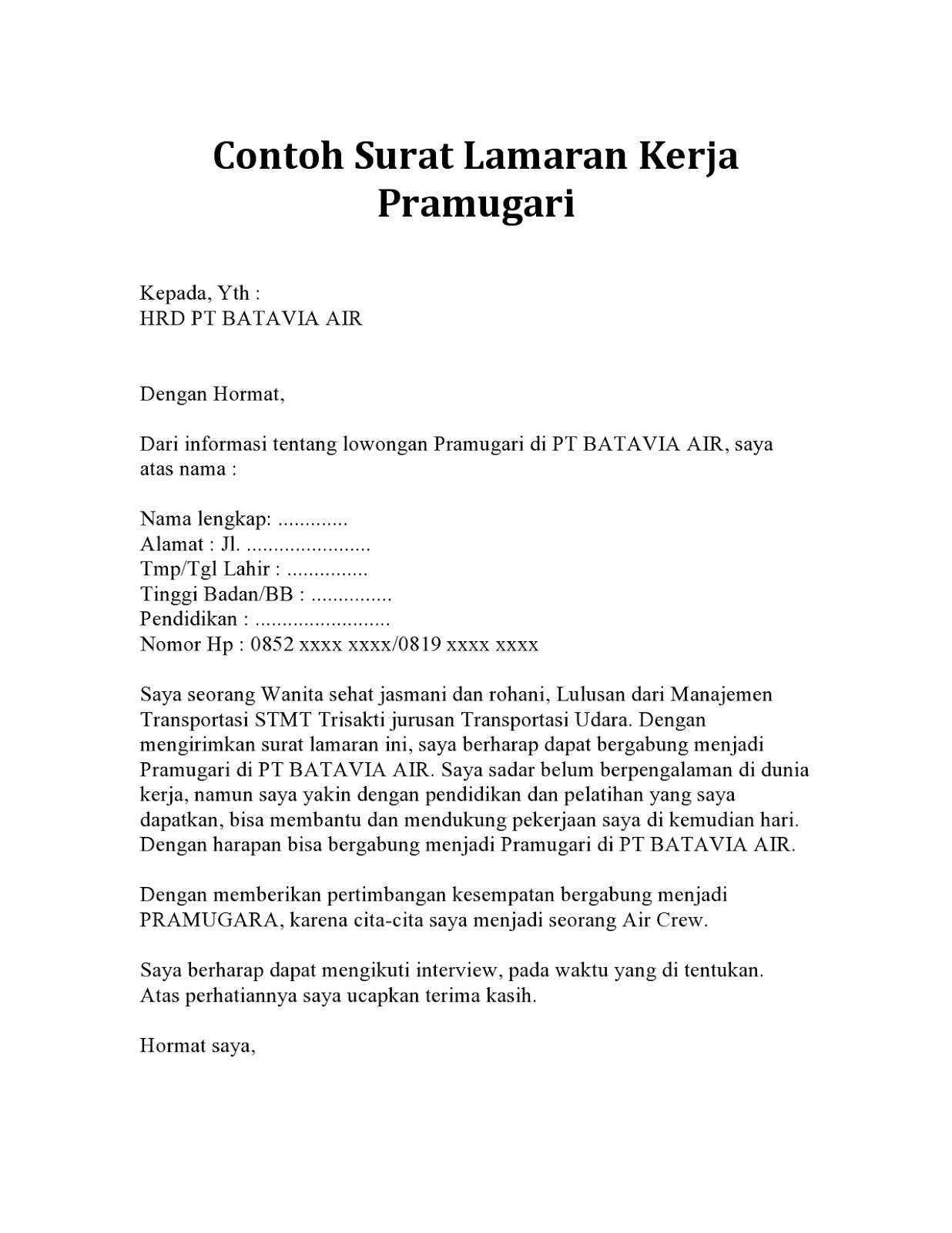 Contoh Surat Lamaran Kerja Pt Gapura Angkasa contoh Contoh Surat Lamaran Kerja Pt Gapura Angkasa contoh