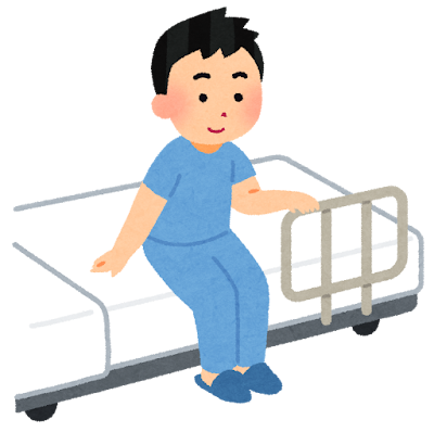 病院のベッドに腰掛ける患者のイラスト