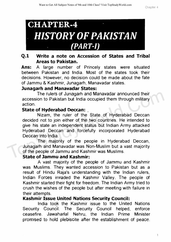 Chapter 4 History of Pakistan (Part1) Notes in PDF [9th Class] Top