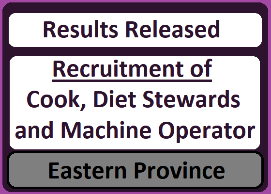 Results Released : Recruitment of Cook, Diet Stewards and Machine Operator