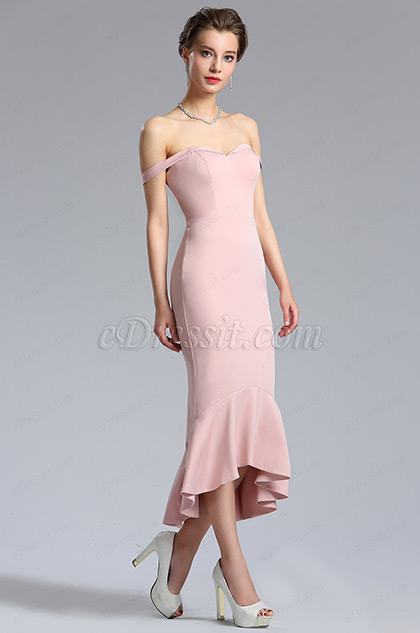 eDressit Rose Pink Off Shoulder Tea Length Prom Dress