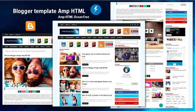Plantilla de Blogger en el formato Amp HTML gratis - Amp Ocean Free