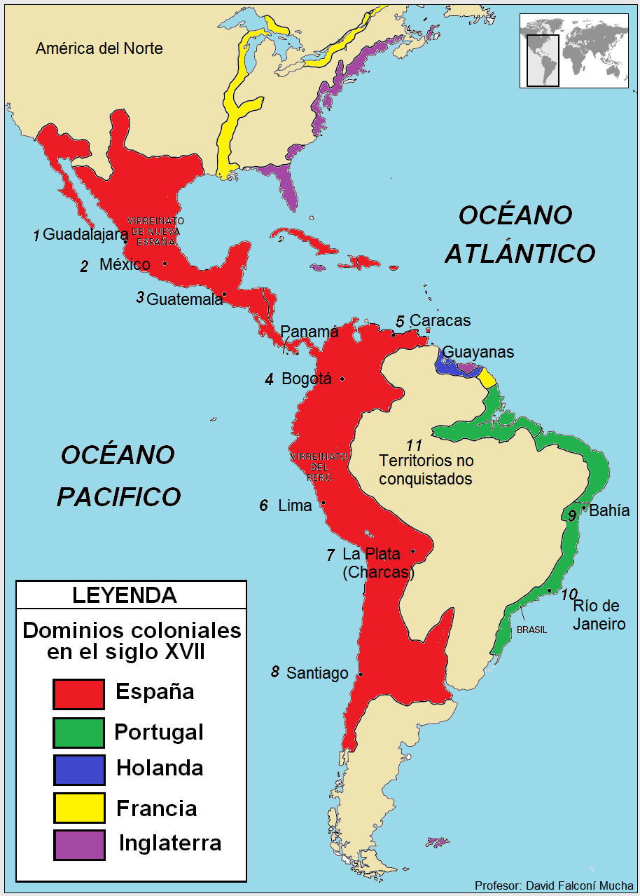 Mapa Posesiones coloniales europeas en América Mapa Posesiones coloniales europeas en América