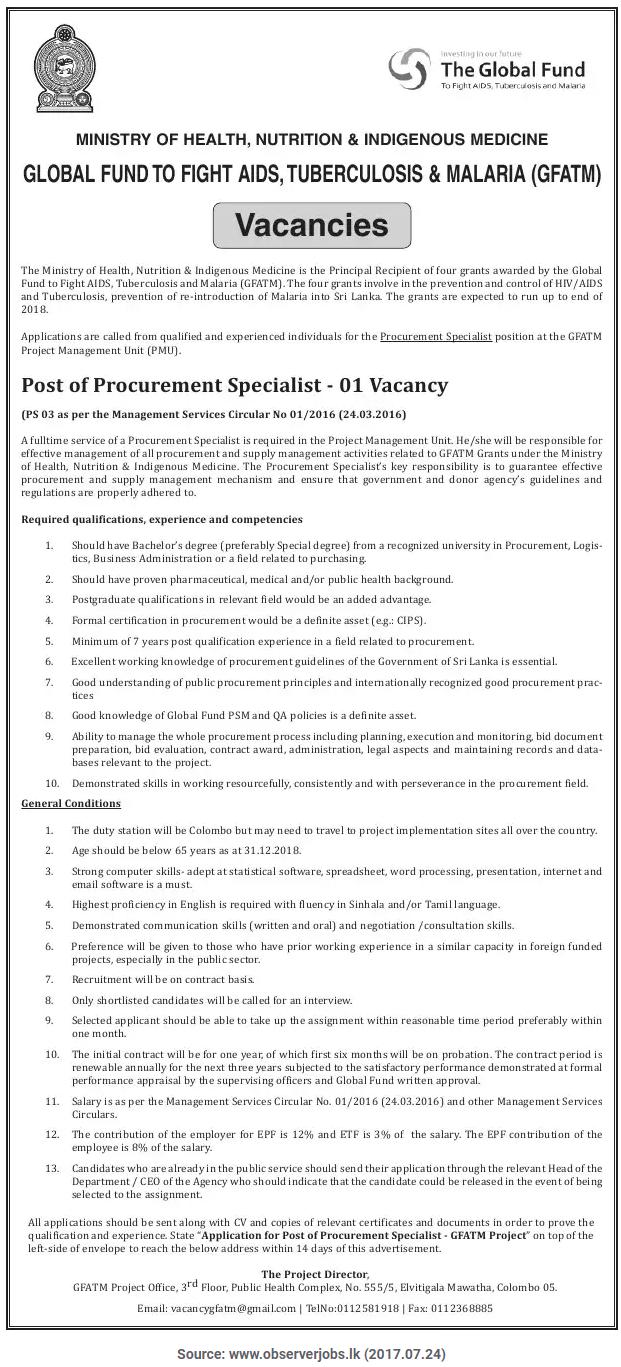 Procurement Specialist - Ministry of Health - Government ...