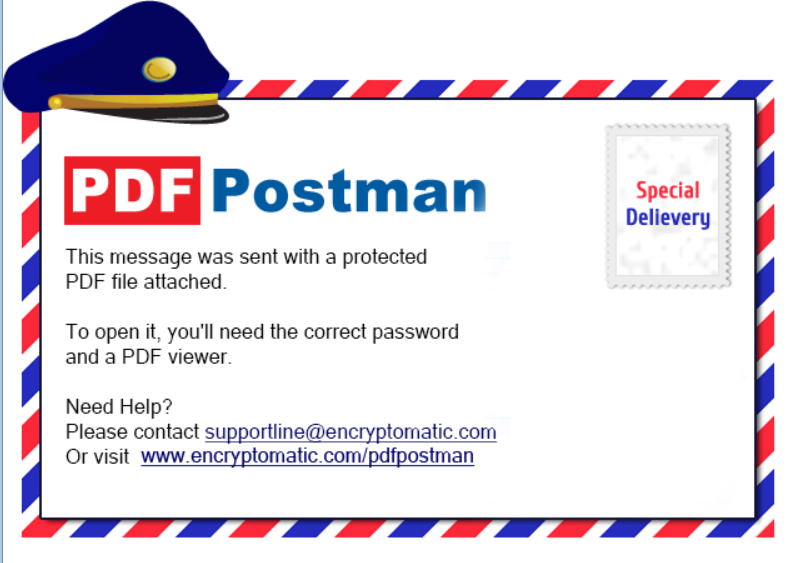 A screen shot of the PDF Postman email notification message.