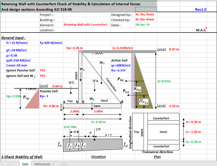 Design of Retaining Wall with Counterfort According to ACI 318 08