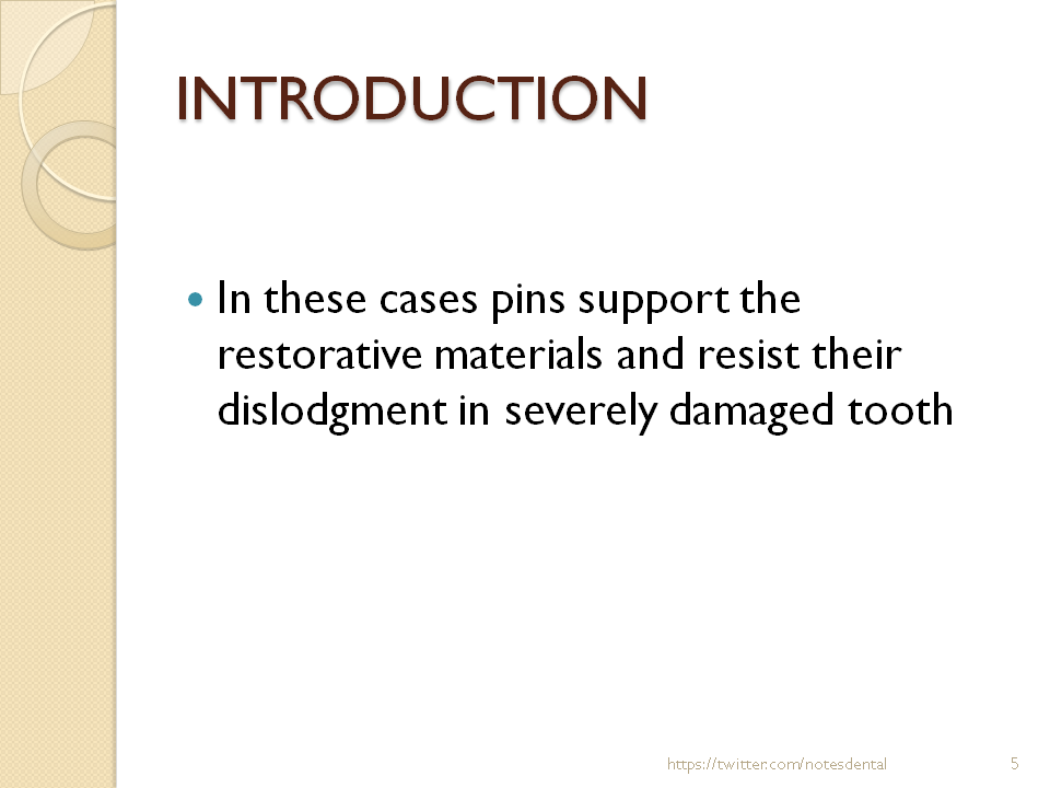 Dental Notes Pin Retained Restorations NOTES