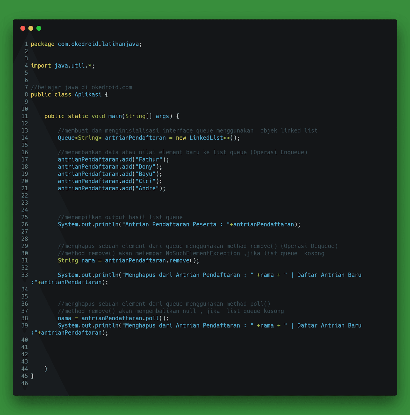 contoh program queue dengan linked list