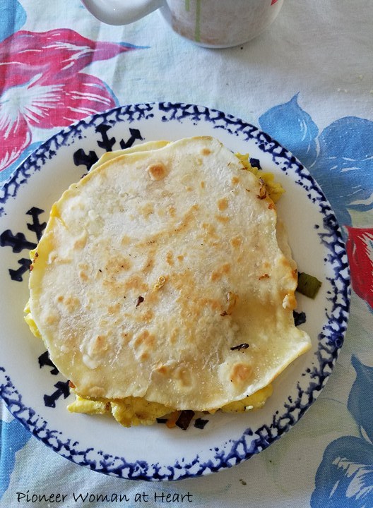 Pioneer Woman at Heart Breakfast Quesadillas