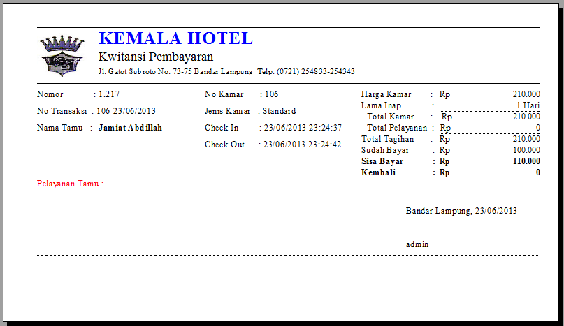 Contoh Nota Penginapan Hotel – agc