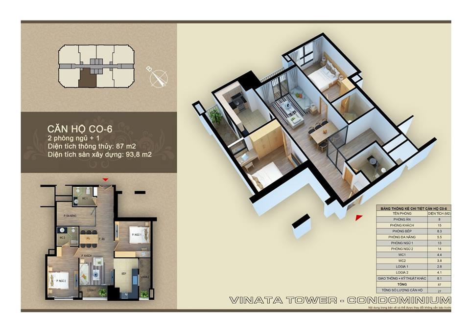 Thiết kế căn hộ C-06 Vinata Towers, DT 87m2, 2PN, 2VS Thiết kế căn hộ C-06 Vinata Towers, DT 87m2, 2PN, 2VS