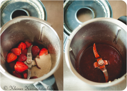 Erdbeeren vor und nach dem Kochen im Thermomix