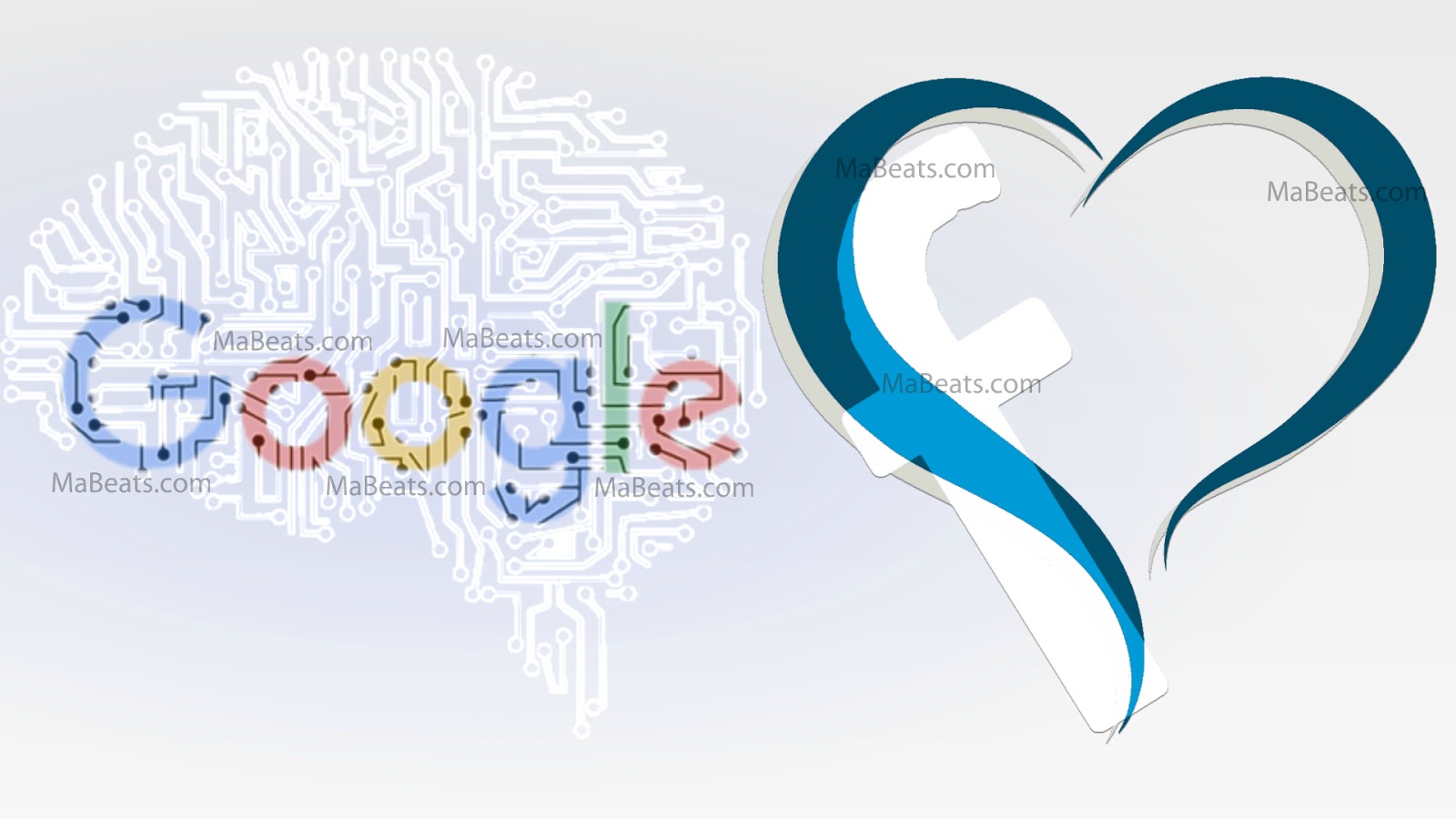 Google is our brain and Facebook is our heart Google, Facebook, heart, brain, blue heart, white background, cyber brain, Internet