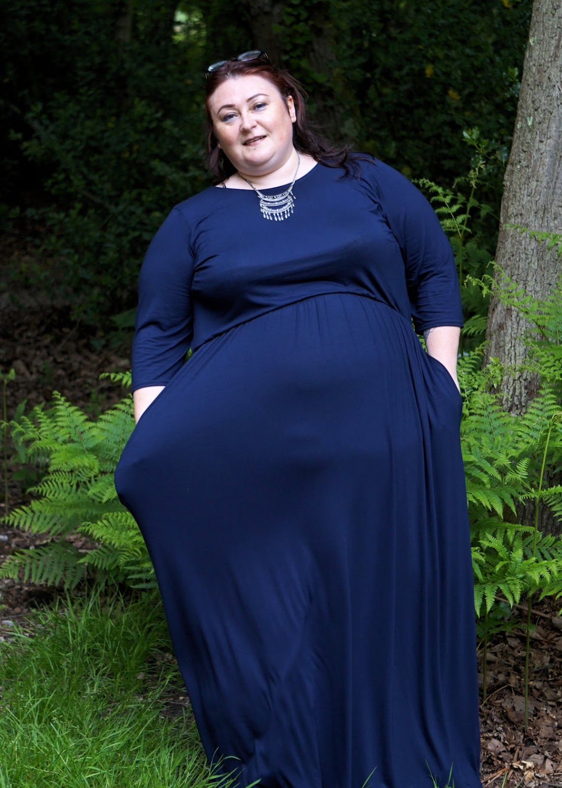 Yours Clothing Navy Jersey Maxi Dress With Ruched Waist and Pockets