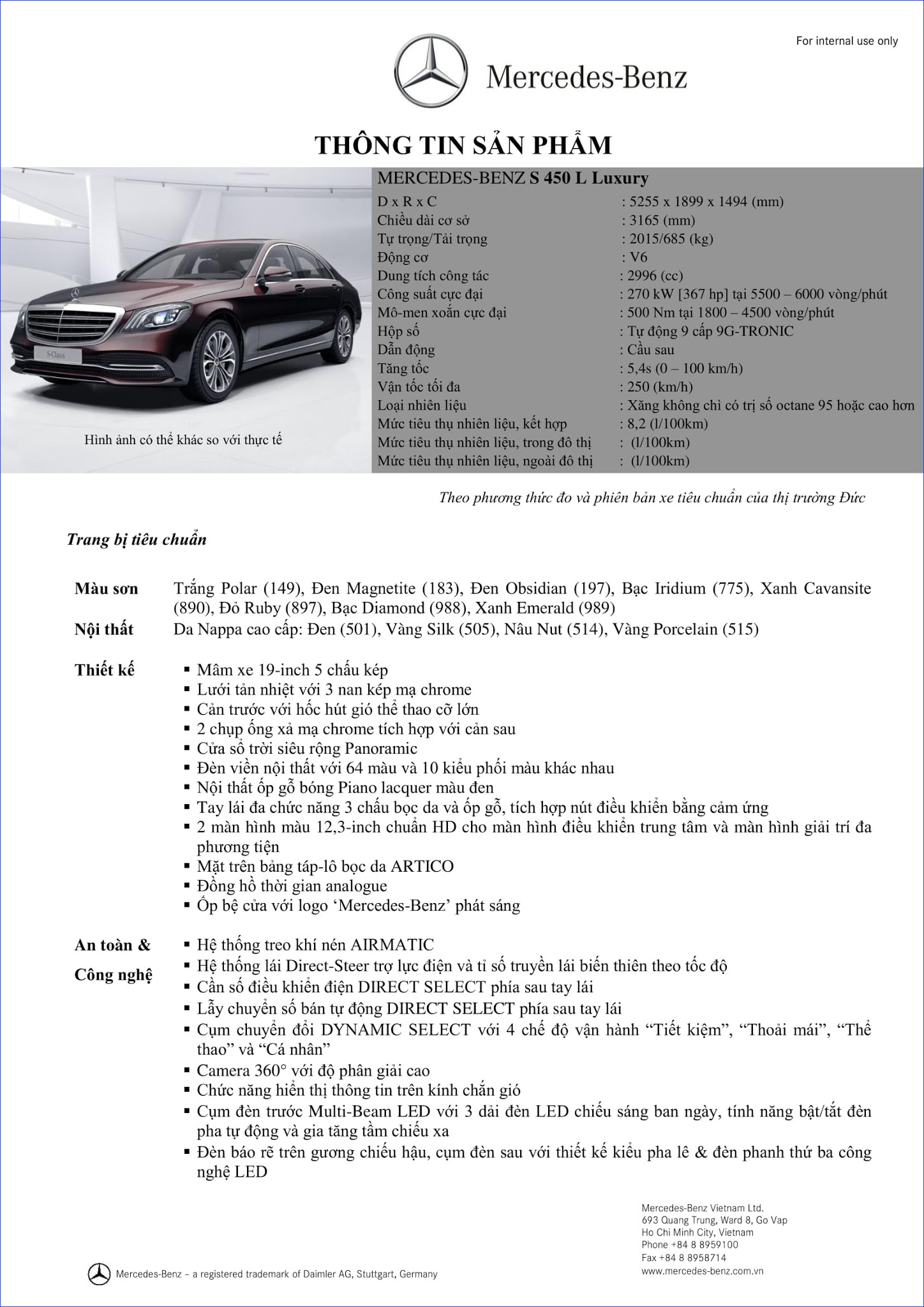 Bảng thông số kỹ thuật Mercedes S450 L Luxury 2018 Bảng thông số kỹ thuật Mercedes S450 L Luxury 2018 tại Mercedes Trường Chinh
