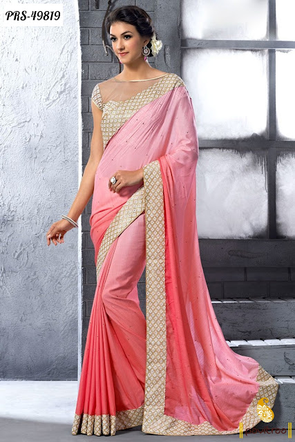 Latest fashion pink georgette printed saree online shopping at cheapest price