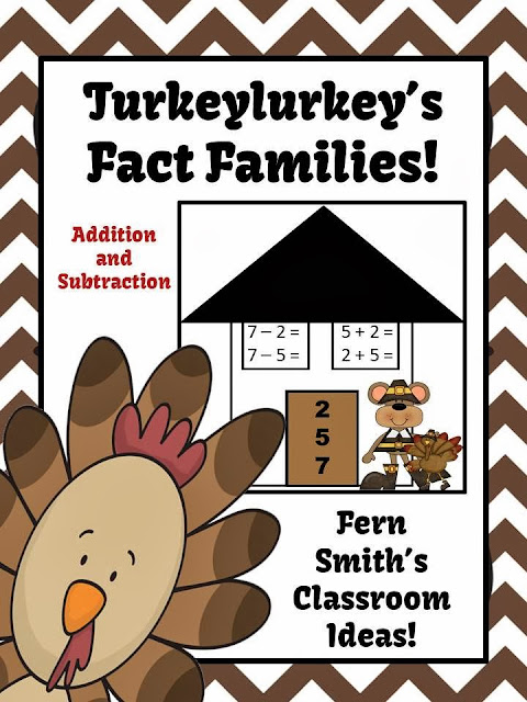 Fern Smith's Classroom Ideas Thanksgiving Addition and Subtraction Fact Families Center and Interactive Notebook Activities at TeacherspayTeachers.