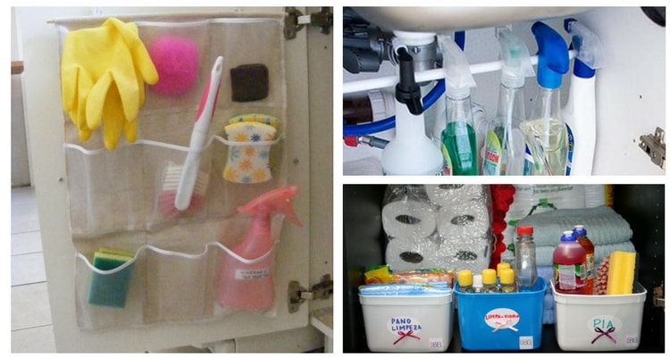 Produtos de limpeza organizados