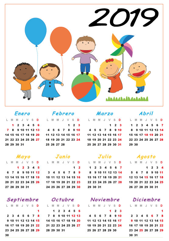 calendario 2019 para niños español editable vector clipart calendarios en espanol