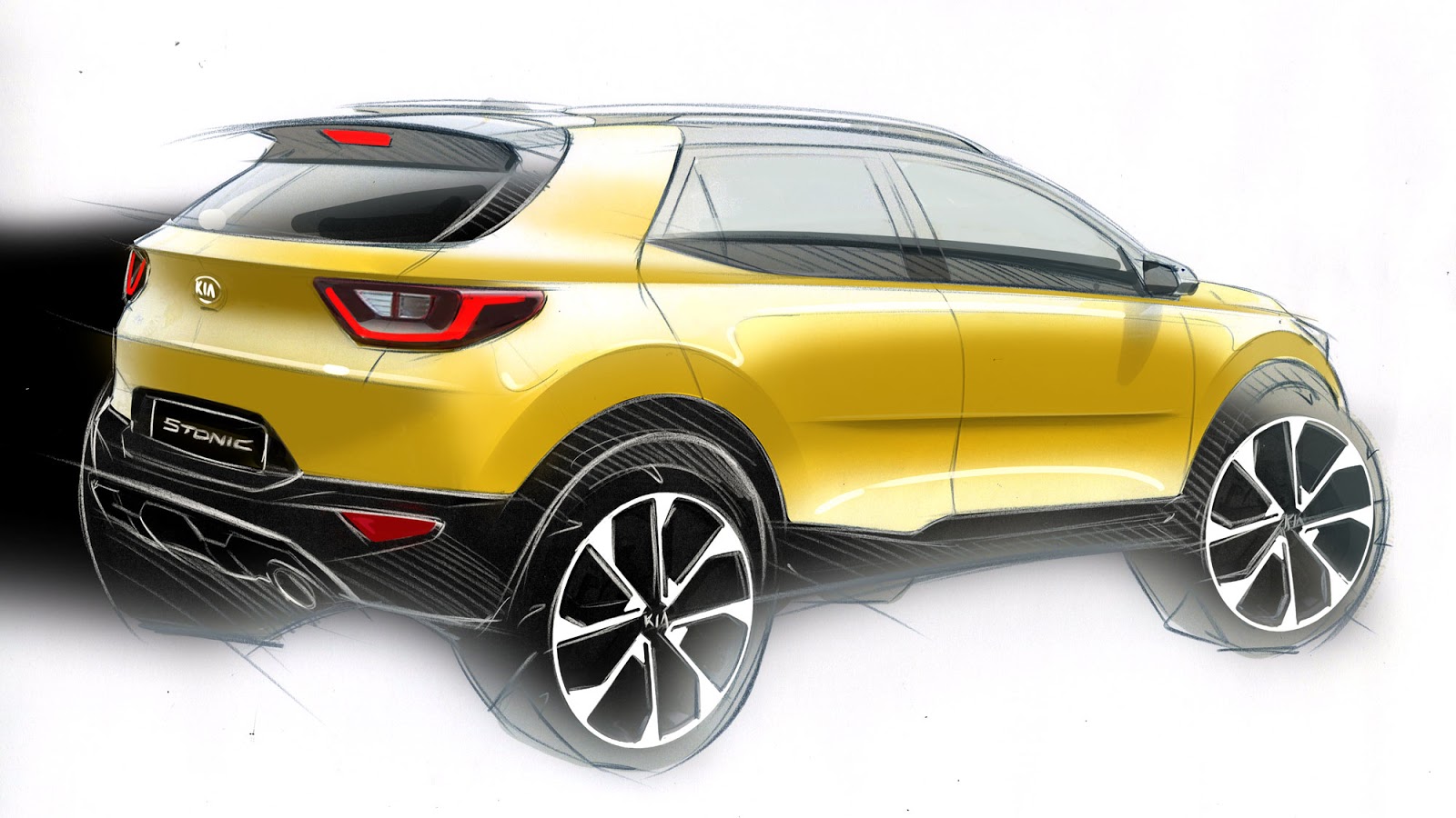 Kia Stonic sketch - of the final design from the rear