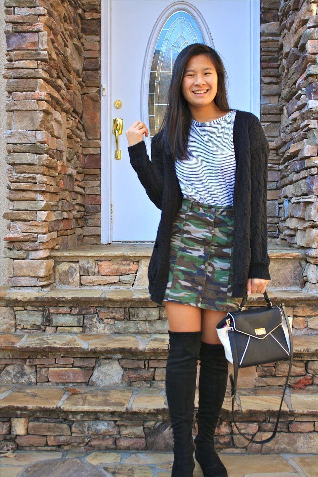 Styling 1 Camo Skirt 4 Ways The Daily Amy Stripes And Camo