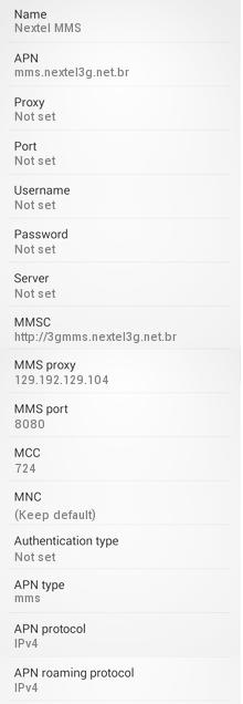Configuração de mms Nextel para android 