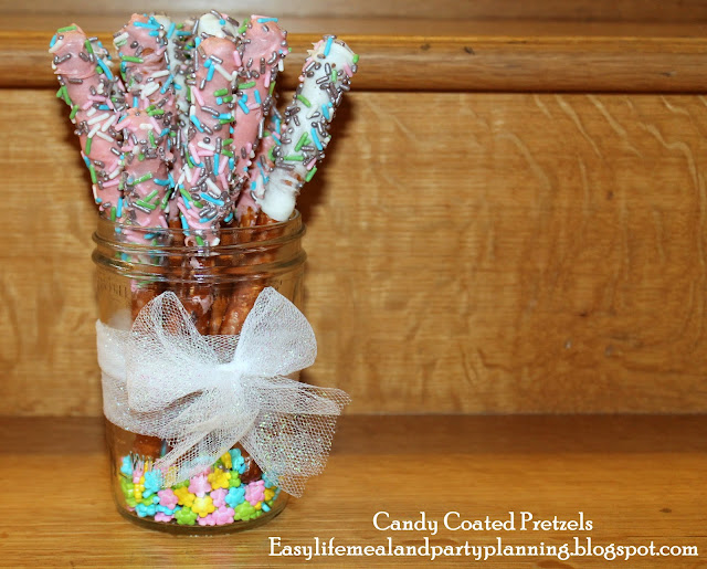 Candy Coated Pretzels in Pink, Teal & Grey for Little Girl Baby Shower - Easy Life Meal & Party Planning