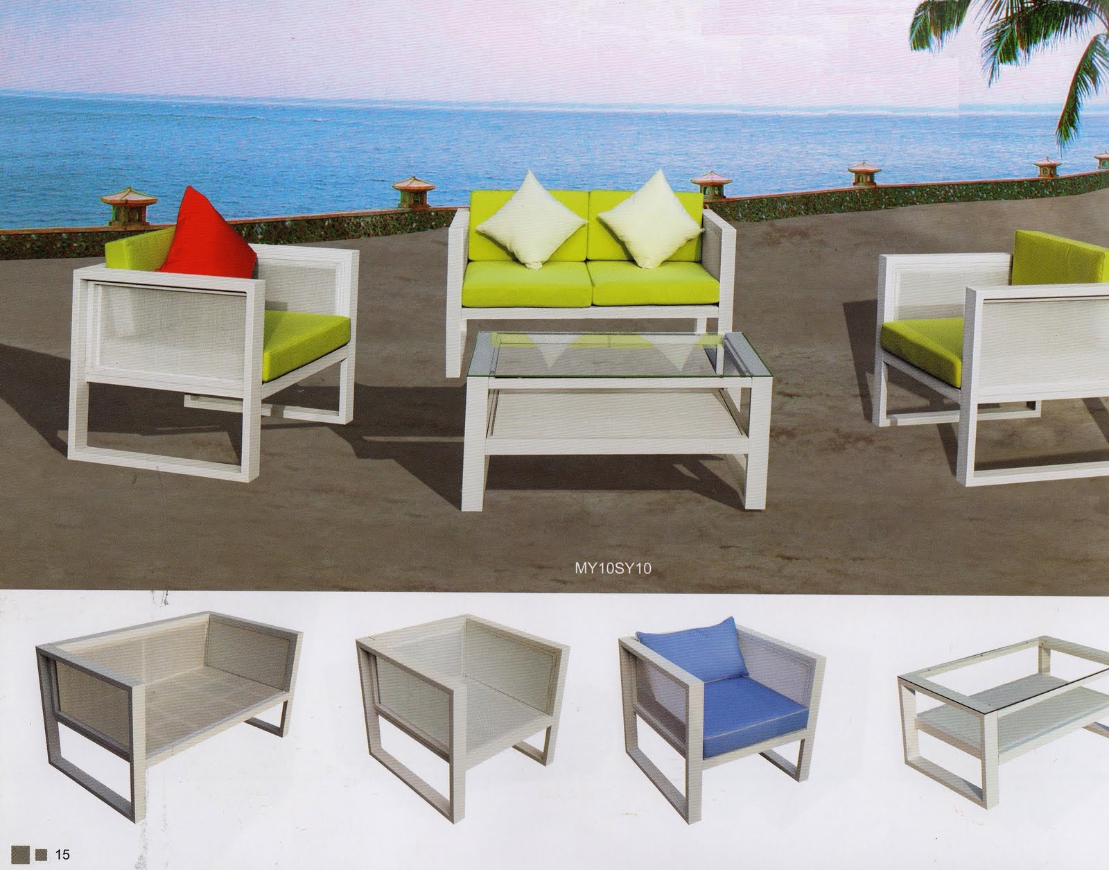 Lark Jardin Juegos de living de jardin en aluminio y rattan / sofa set