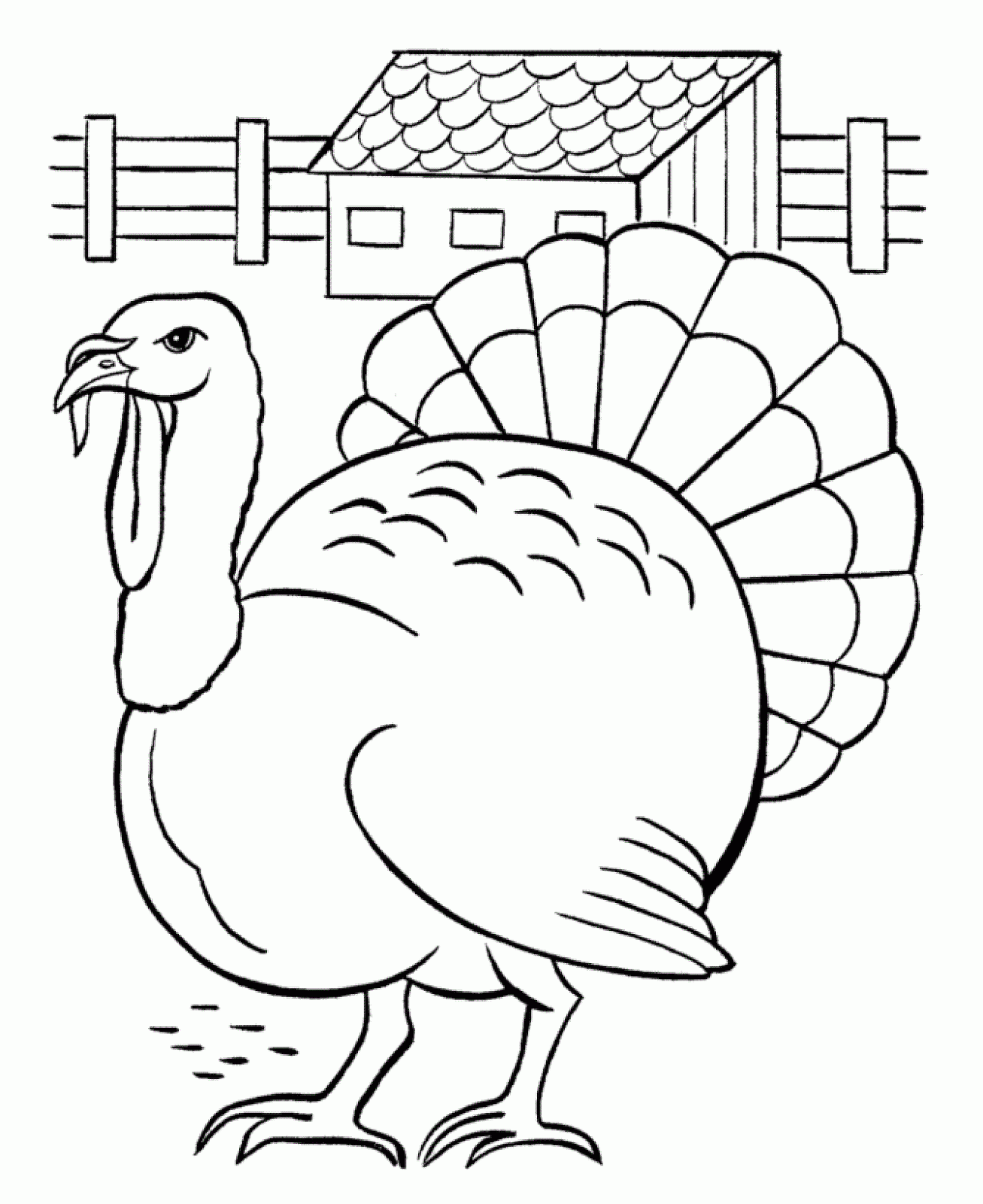 Printable Thanksgiving Coloring Page for Kids of a Cute Cartoon Turkey