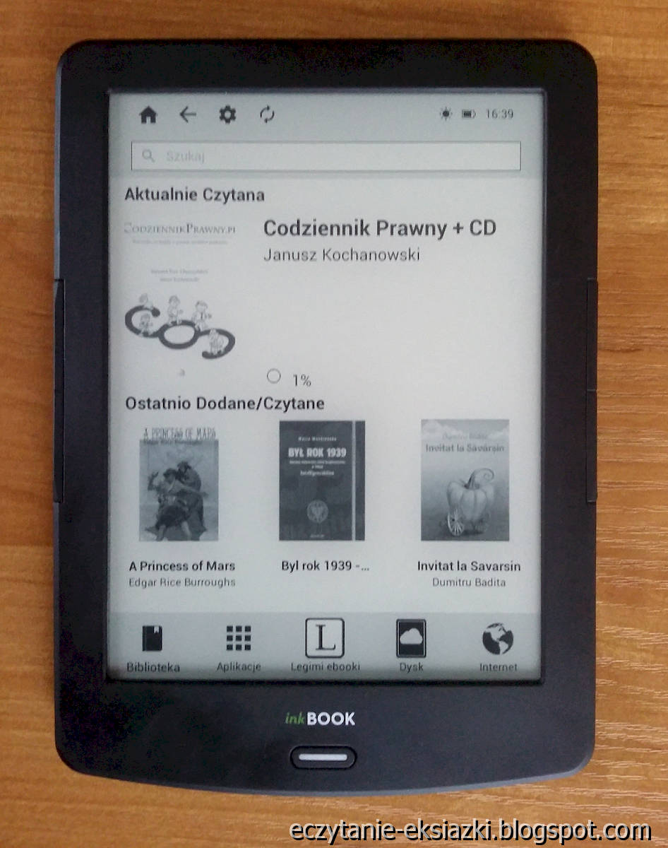 InKBOOK LUMOS - ekran startowy przed aktualizacją oprogramowania