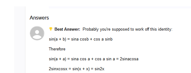 How do I simplify 2sinxcosx?