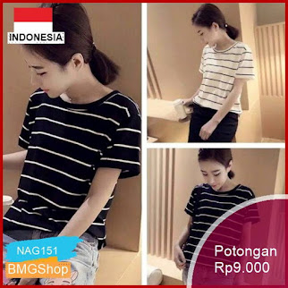 NAG151 Tshirt Vira Strip O Neck Kaos Wanita Salur Bmgshop