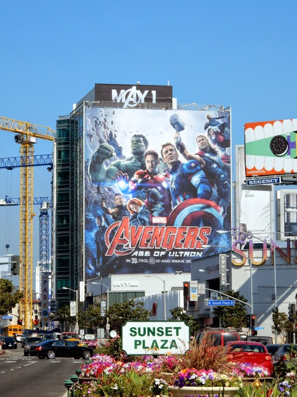 Giant Avengers: Age of Ultron movie billboard Sunset Plaza Giant Avengers Age of Ultron movie billboard