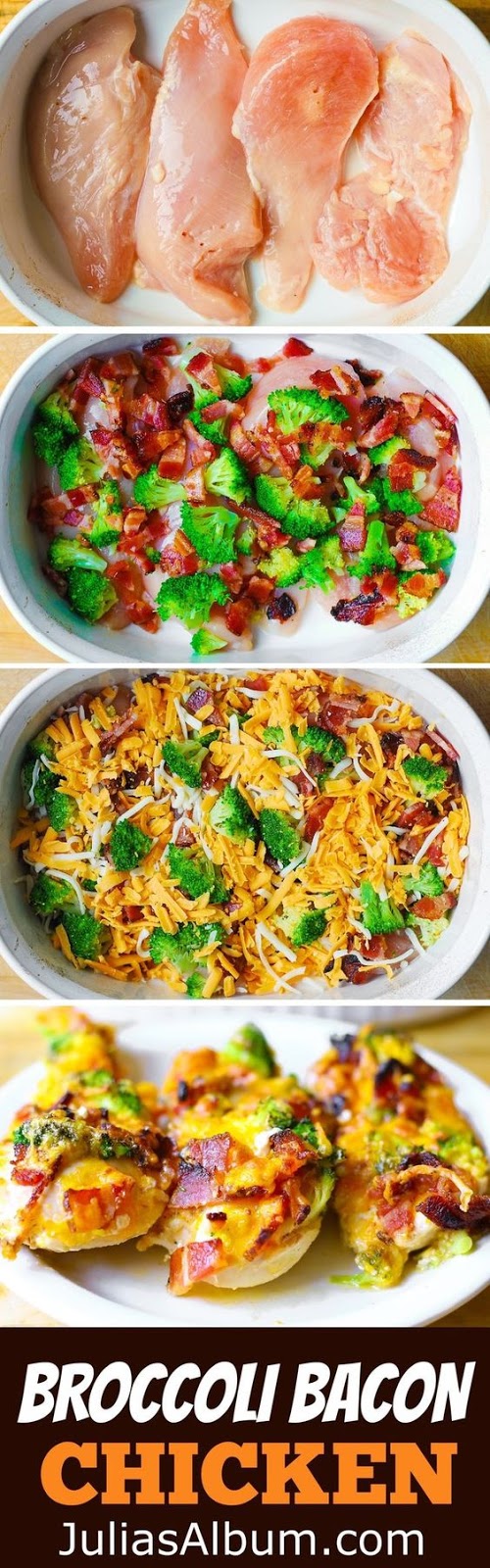 Broccoli Bacon Cheddar Chicken Breasts baked in a casserole dish. Gluten free recipe