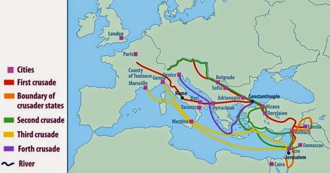 Map Of Crusades And Cities On Routes Crusade Map 1