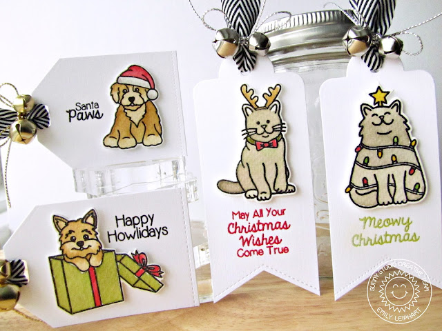 Sunny Studio Stamps: Santa's Helpers Cat & Dog Christmas Gift Tags with Video Tutorial by Emily Leiphart