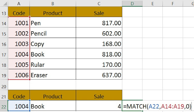 How To use match Function in Excel