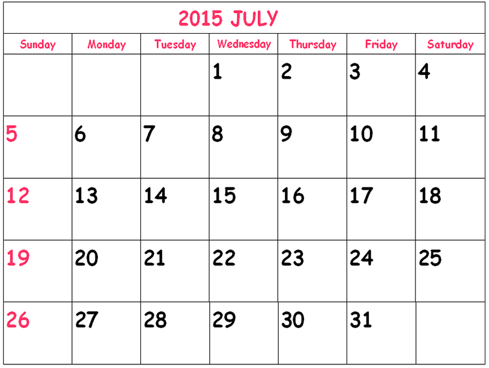 july 2015 calendar