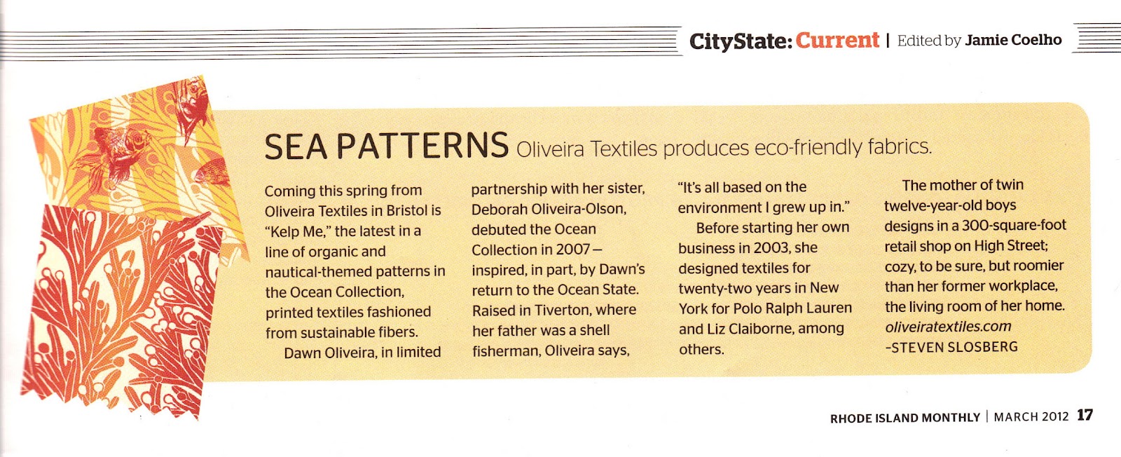 OLIVEIRA TEXTILES / Organic Fabrics For Home & Apparel OT in March