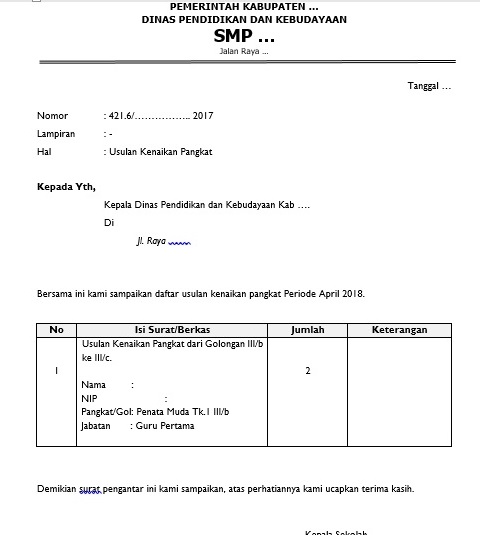 surat pengantar usulan kenaikan pangkat kataovay surat pengantar