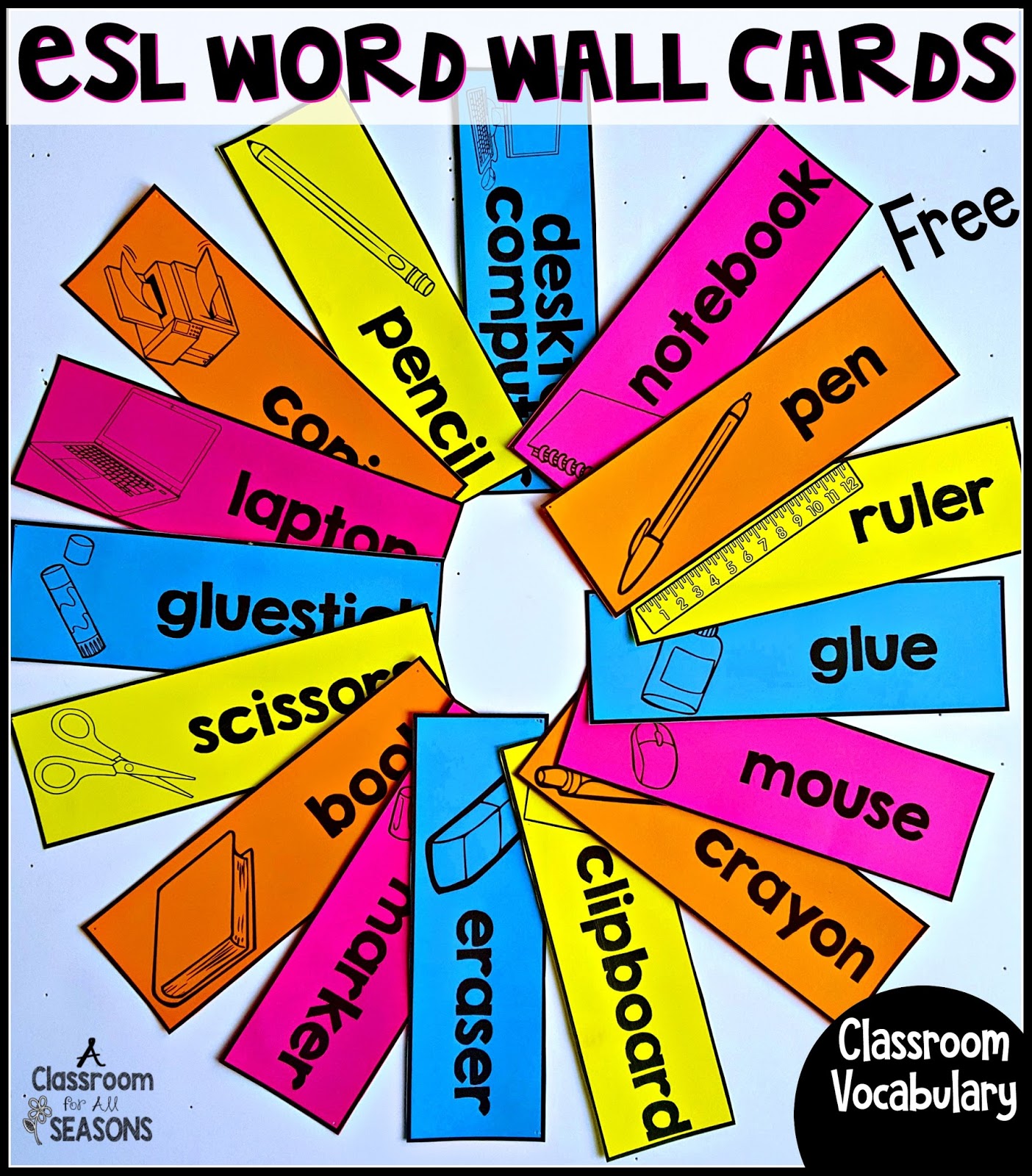 Free Classroom Vocabulary Cards For Your ESL Students A Classroom For 