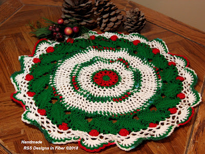  Holly Leaves and Berries Crochet Round - Table Topper or Wall Art - By Ruth Sandra Sperling at RSS Designs In Fiber