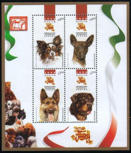 1999年メキシコ合衆国 チワワ ショロイツクインツレ ジャーマン・シェパード ロットワイラーの切手シート