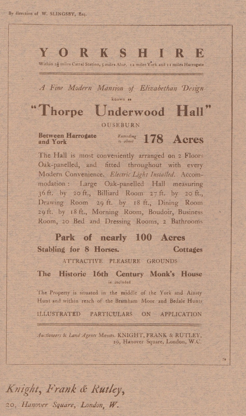 North Yorkshire History Thorpe Underwood Hall 1912