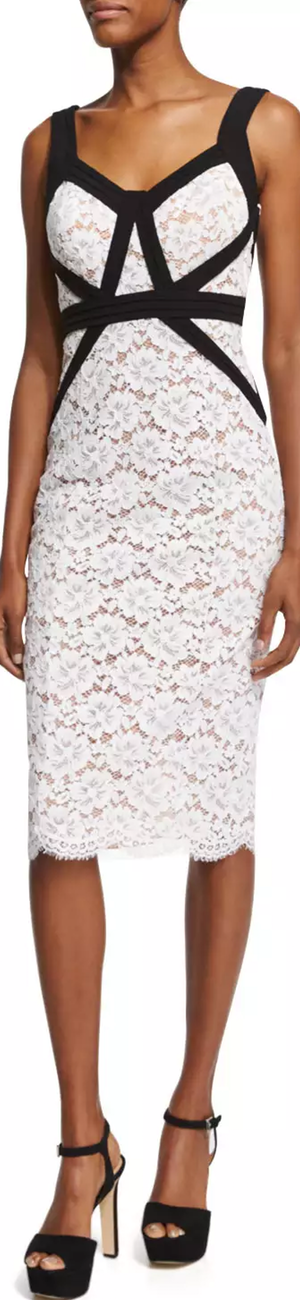 Michael Kors Collection Gardenia Lace Sheath Dress W/Contrast Trim