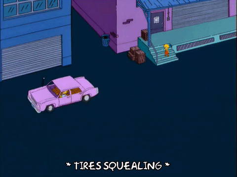 Simpsons car doing donuts