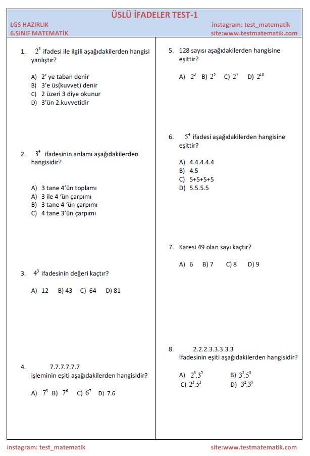 6 Sinif Dogal Sayilar Ve Islemler Test 1 Test Matematik