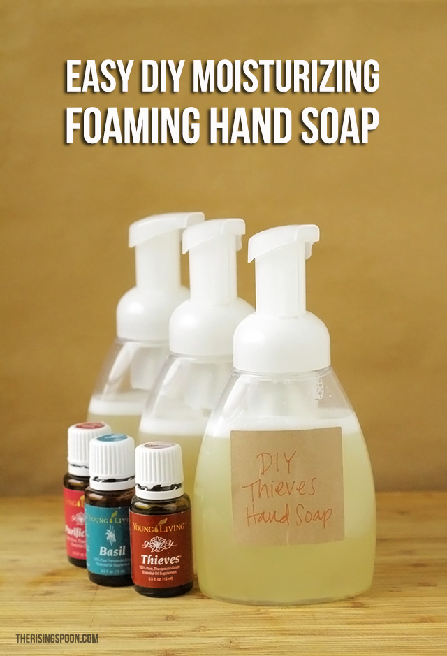 Clear container of foaming hand soap